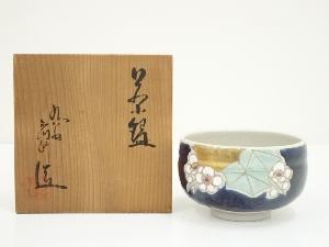 九谷焼　廣仙造　金彩色絵花文茶碗（共箱）